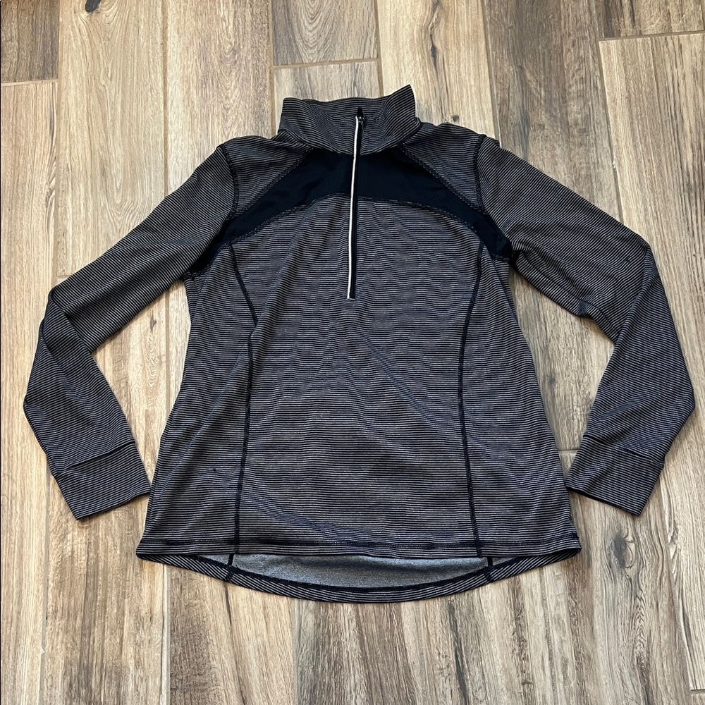 Xersion Black and Gray Striped Pullover